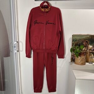 Versace Men’s Red Logo Embroidered Jacket And Pant Size S